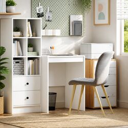 White Writing Desk with Solid Engineered Wood Construction