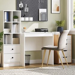 Engineered Wood White Writing Desk with Compact Design