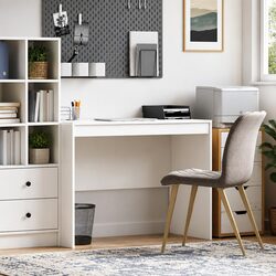 Compact White Writing Desk with Engineered Wood Construction