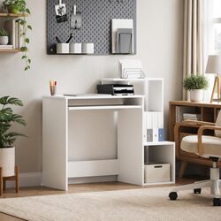 White Engineered Wood Desk with Drawer and Shelves