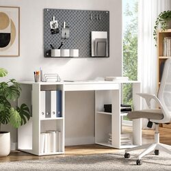 Functional White Desk with Shelf 130 x 50.5 x 75 cm