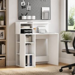 White Desk with Shelf: Modern Office Writing Table
