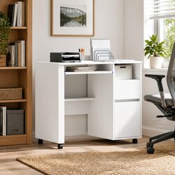 White Mobile Office Desk with Storage Solutions
