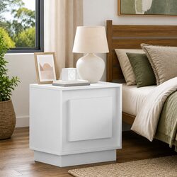 White Engineered Wood Bedside Cabinets with USB and LED