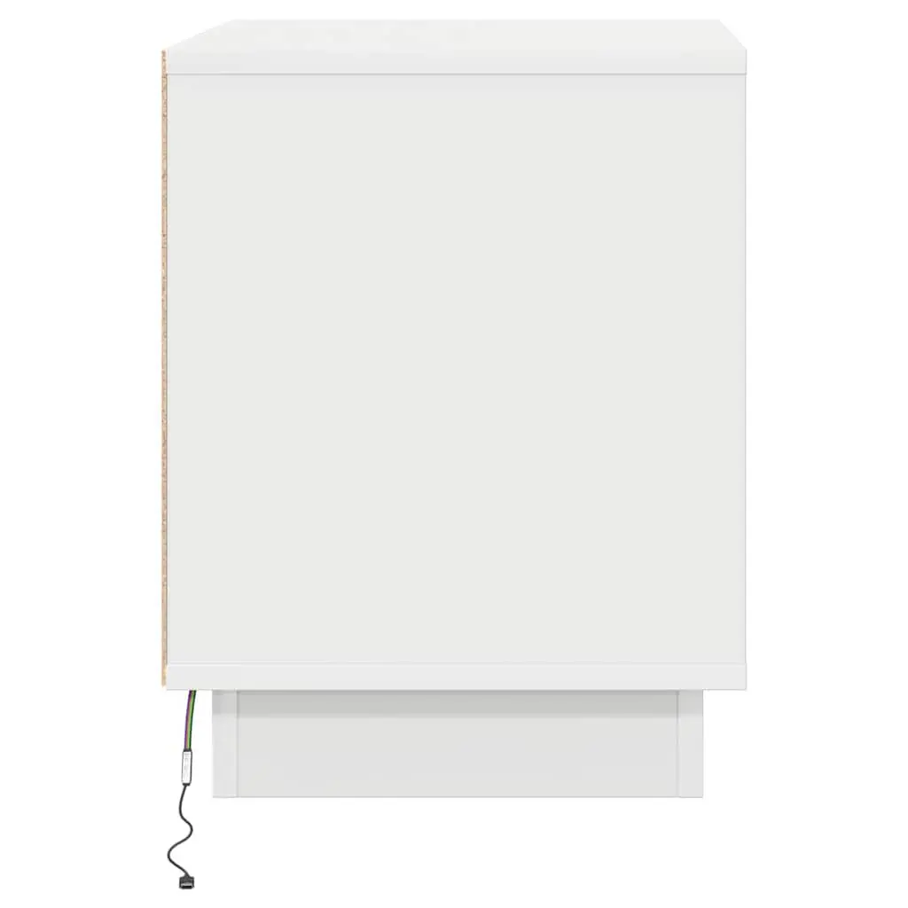 Bedside Table LED USB Storage White Engineered Wood 2 Piece