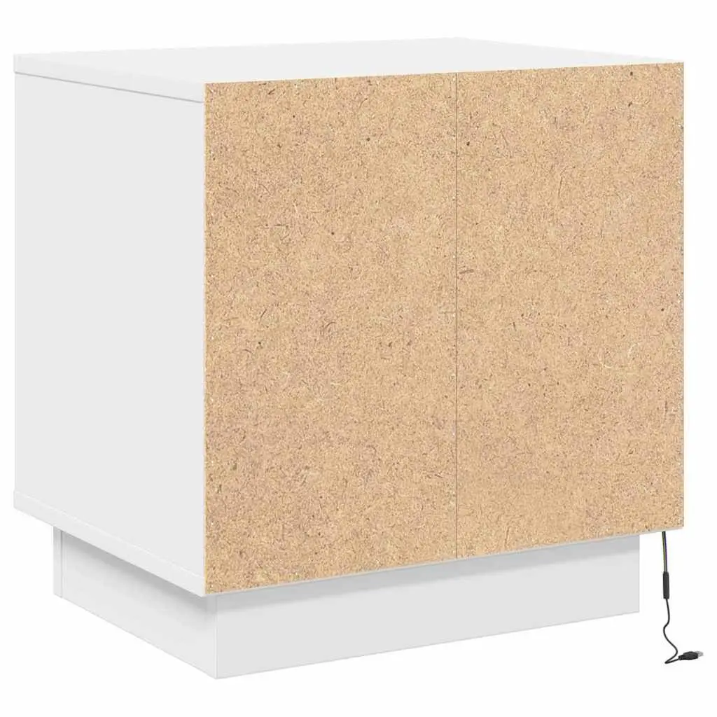Bedside Table LED USB Storage White Engineered Wood 2 Piece