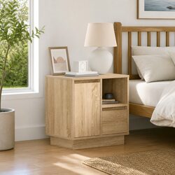 Engineered Wood Bedside Cabinet with Drawer and LED Lights
