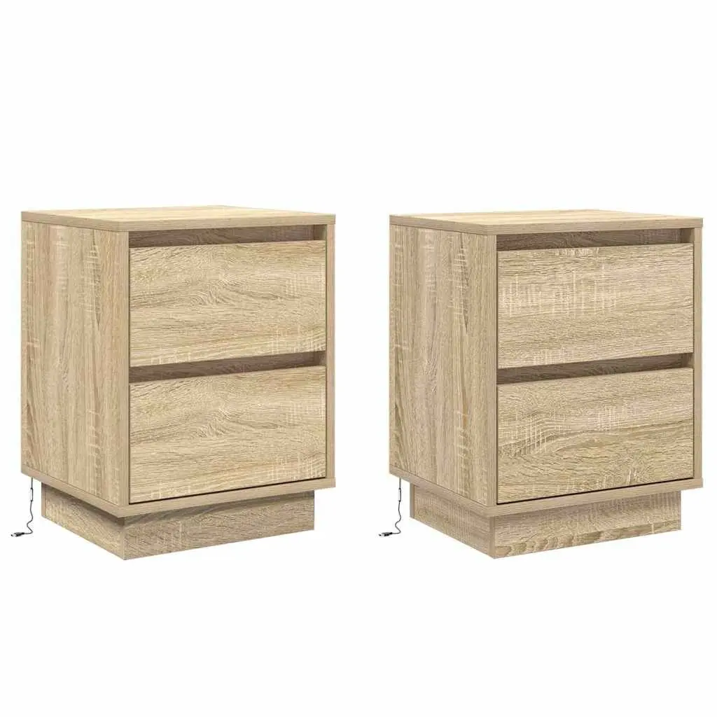 Bedside Cabinet 2 pcs Sonoma Oak Bedroom Nightstand with LED String Lights