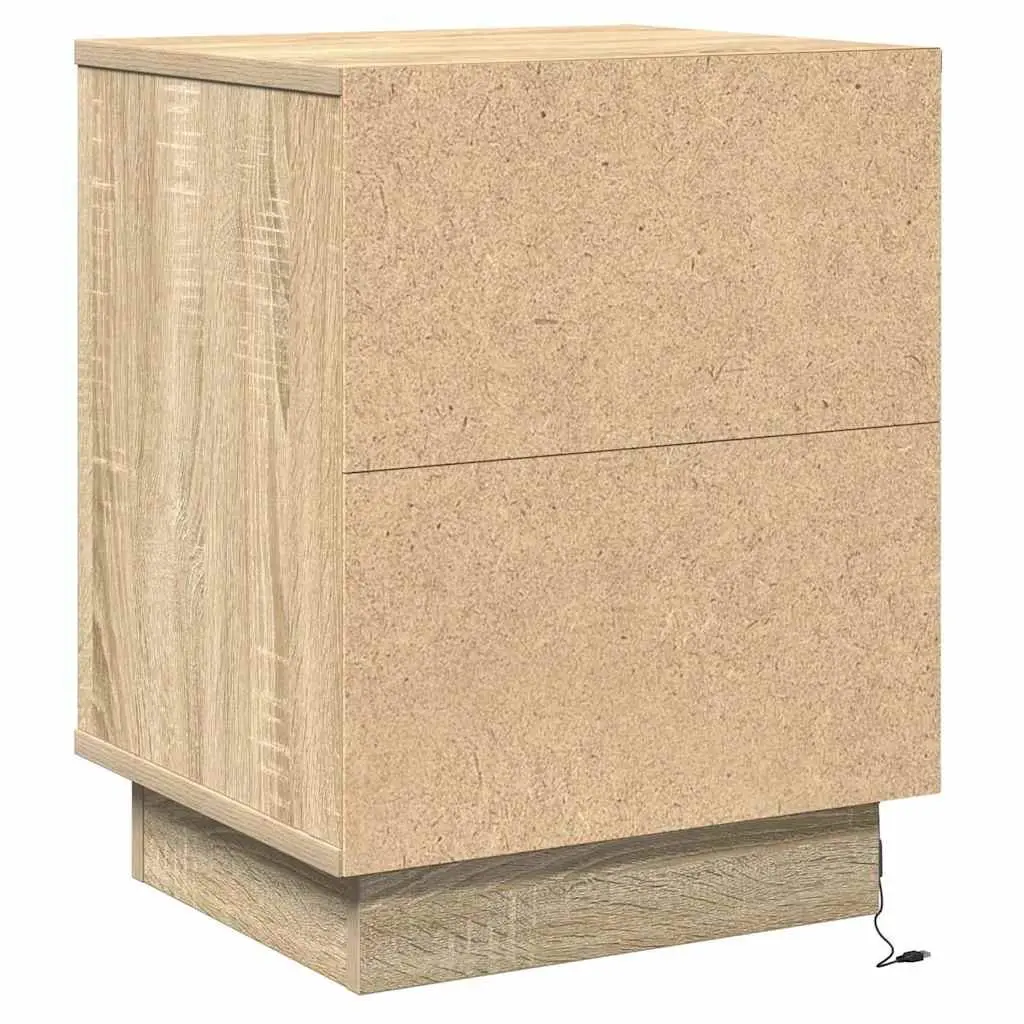 Bedside Cabinet 2 pcs Sonoma Oak Bedroom Nightstand with LED String Lights