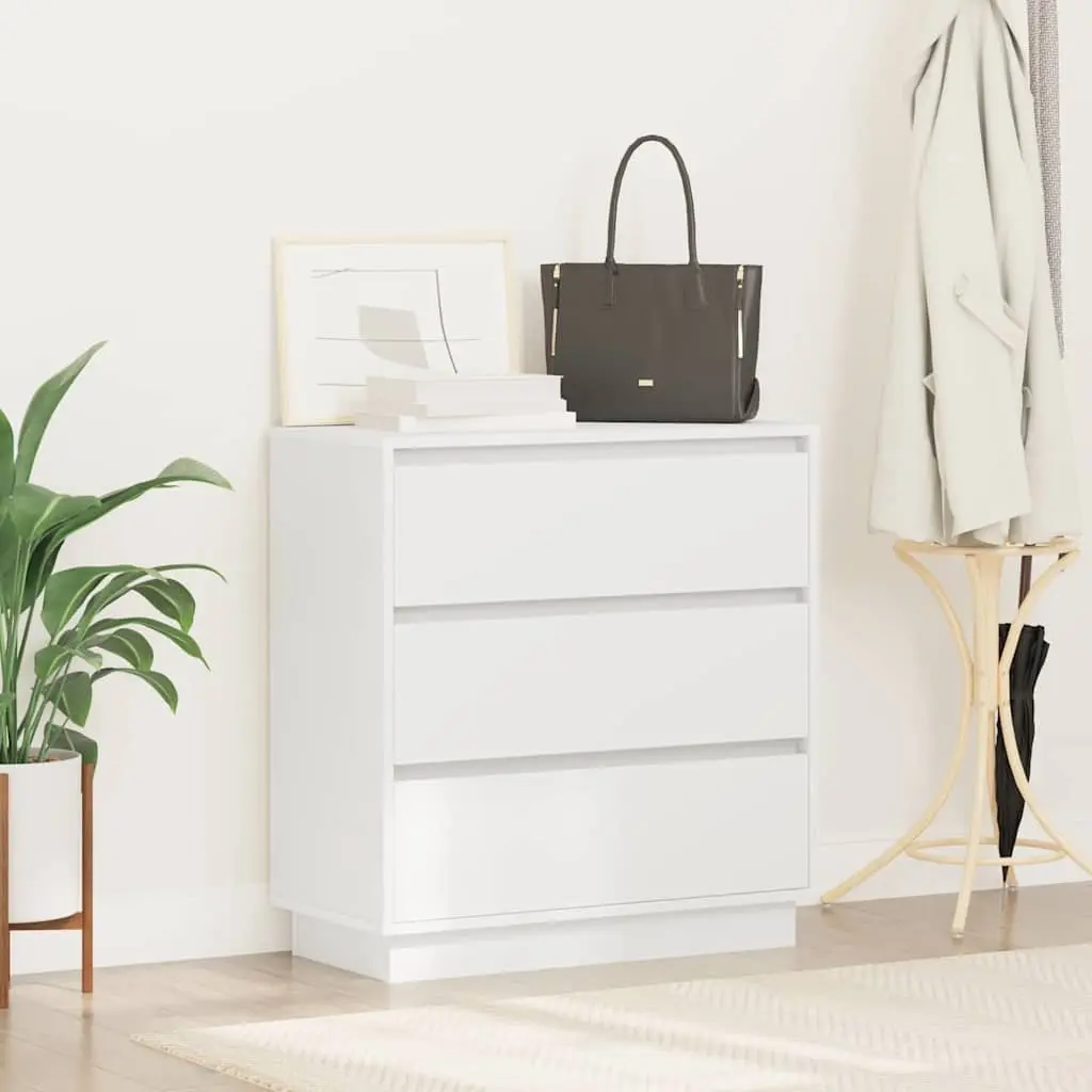 Bedside Table Compact Storage 71cm White Engineered Wood Nightstand