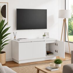 Engineered Wood TV Cabinet in White with LED Features