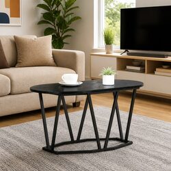 Oval Black Oak Coffee Table, Engineered Wood, 80x40x40.5cm