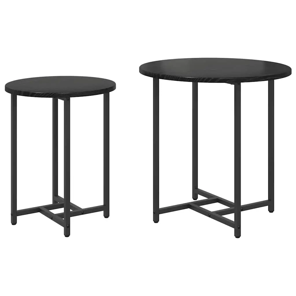 Nesting Side Table Set 2 Pieces Industrial Accent Tables Black