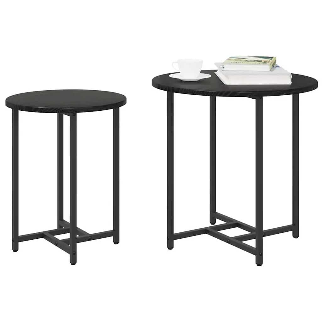 Nesting Side Table Set 2 Pieces Industrial Accent Tables Black