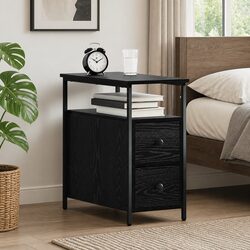 Black Bedside Cabinet with Engineered Wood Construction