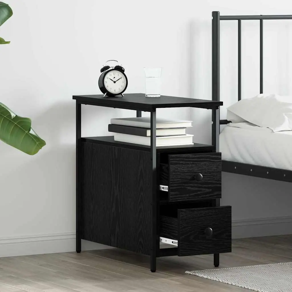 Bedside Cabinet Storage Shelf Drawer 30 x 60 x 60 cm Black 2 Pieces