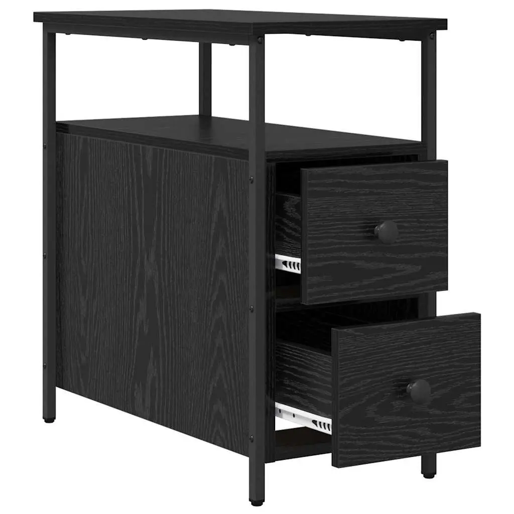 Bedside Cabinet Storage Shelf Drawer 30 x 60 x 60 cm Black 2 Pieces