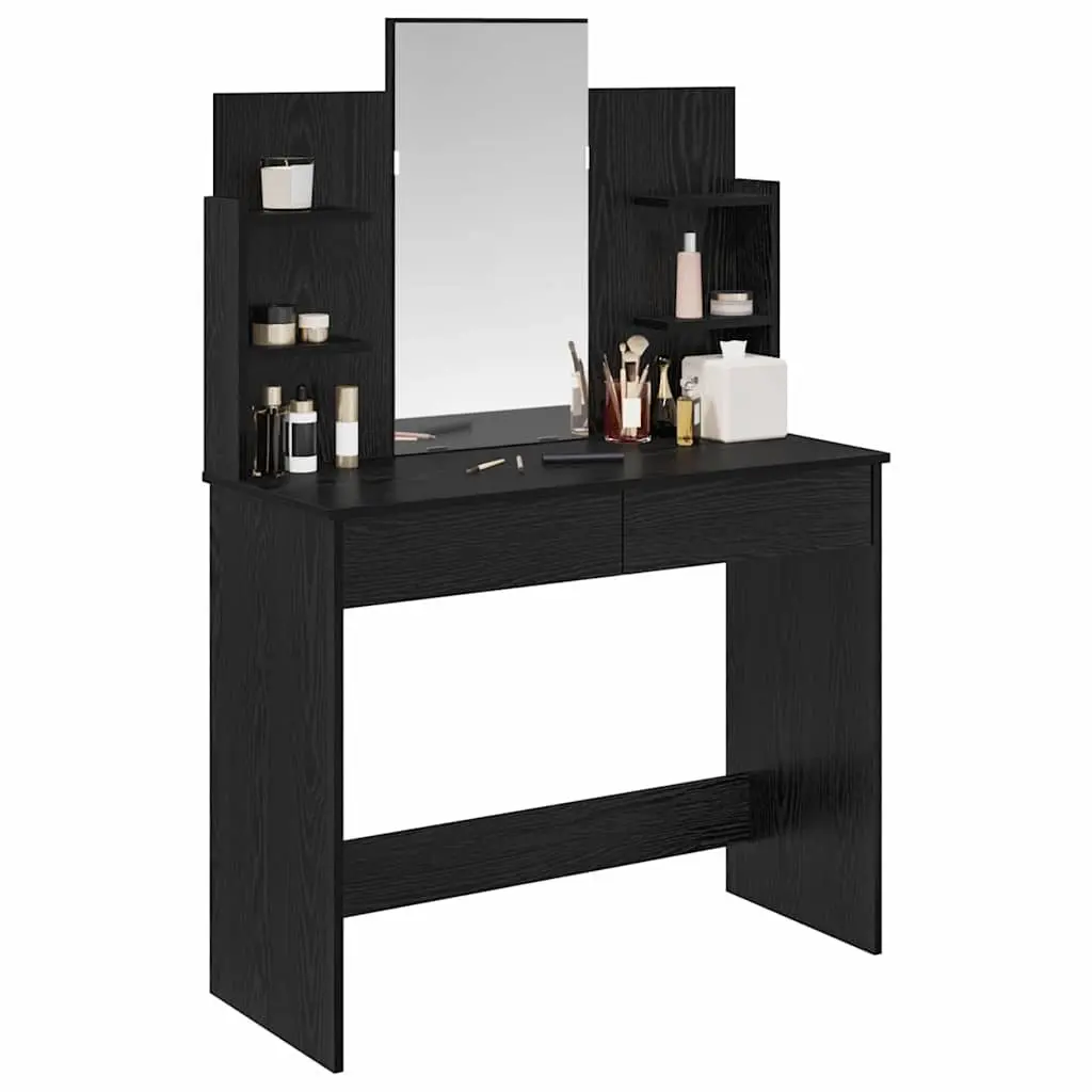 Dressing Table with Mirror Modern Storage Drawers 96 cm Black