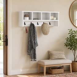 White Engineered Wood Wall-Mounted Coat Rack