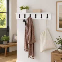 60cm Wall-Mounted Coat Rack with Shelves in White