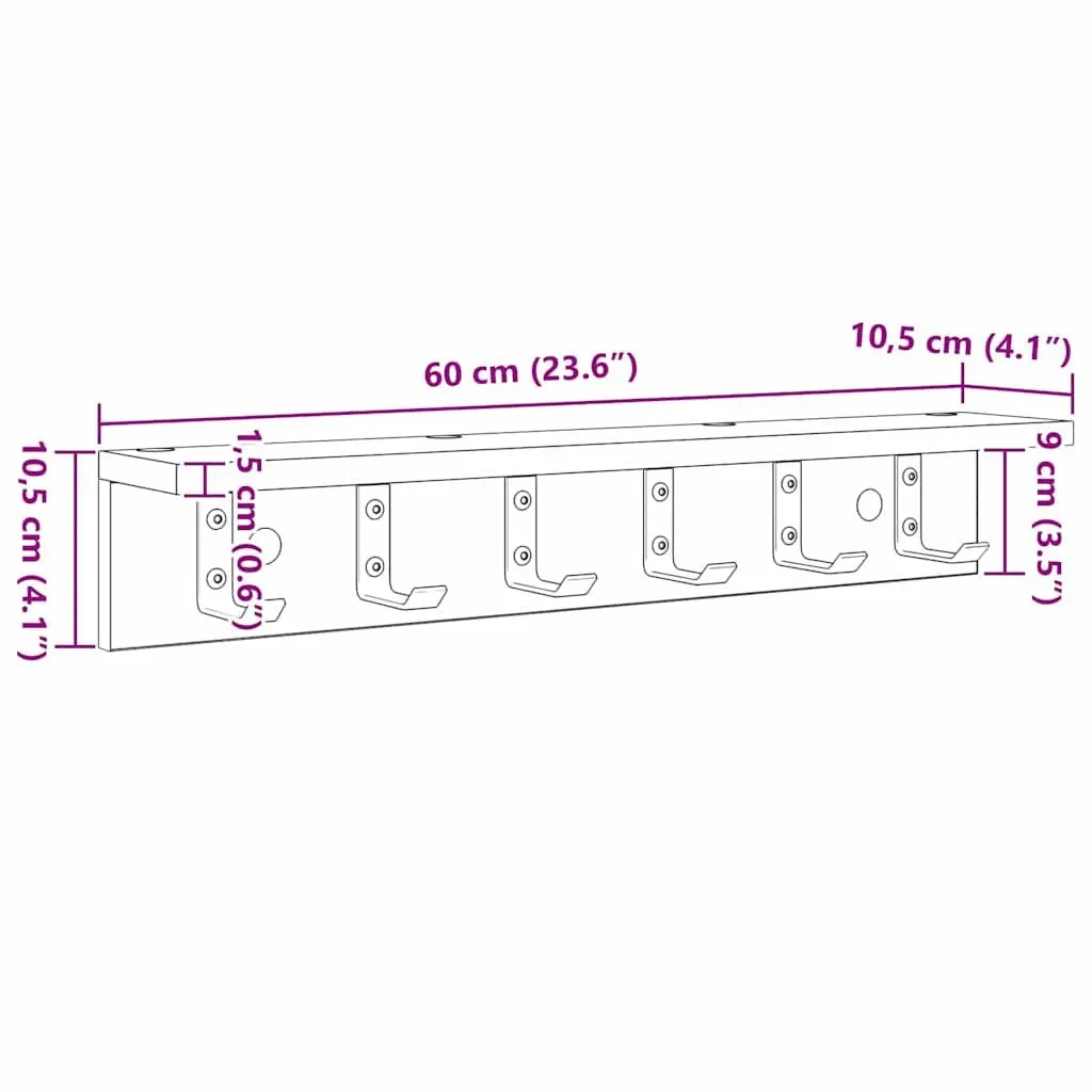 Wall Mounted Coat Rack 60cm White Engineered Wood Space Saving Hooks Shelves