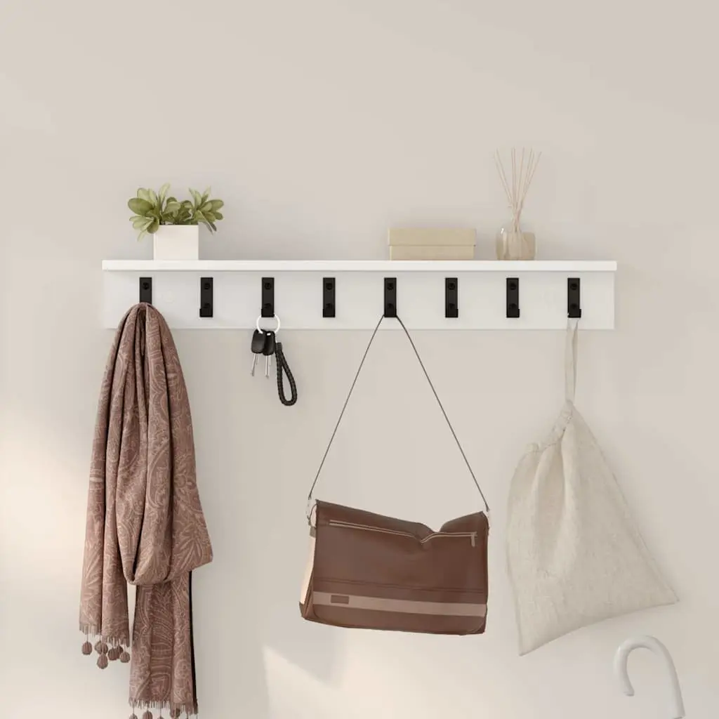 Wall-Mounted Coat Rack Organizer Space Saving White Engineered Wood