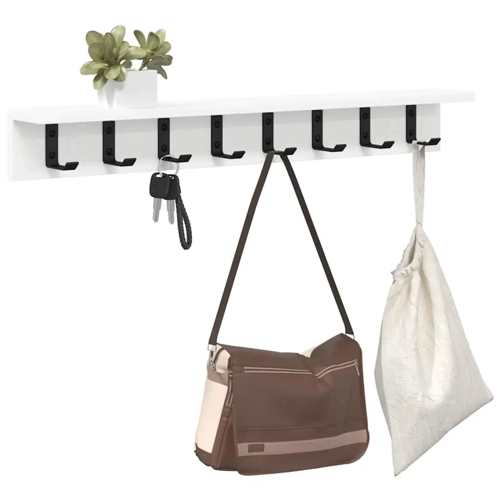 Wall-Mounted Coat Rack Organizer Space Saving White Engineered Wood