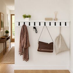 White Wall-Mounted Coat Rack with Hooks and Shelves 100cm