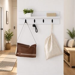 White Engineered Wood Wall-Mounted Coat Rack 60cm