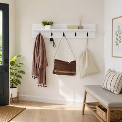 Wall-Mounted Coat Rack in White Engineered Wood 80cm