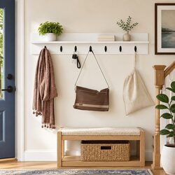 Wall-Mounted Coat Rack with Engineered Wood Construction
