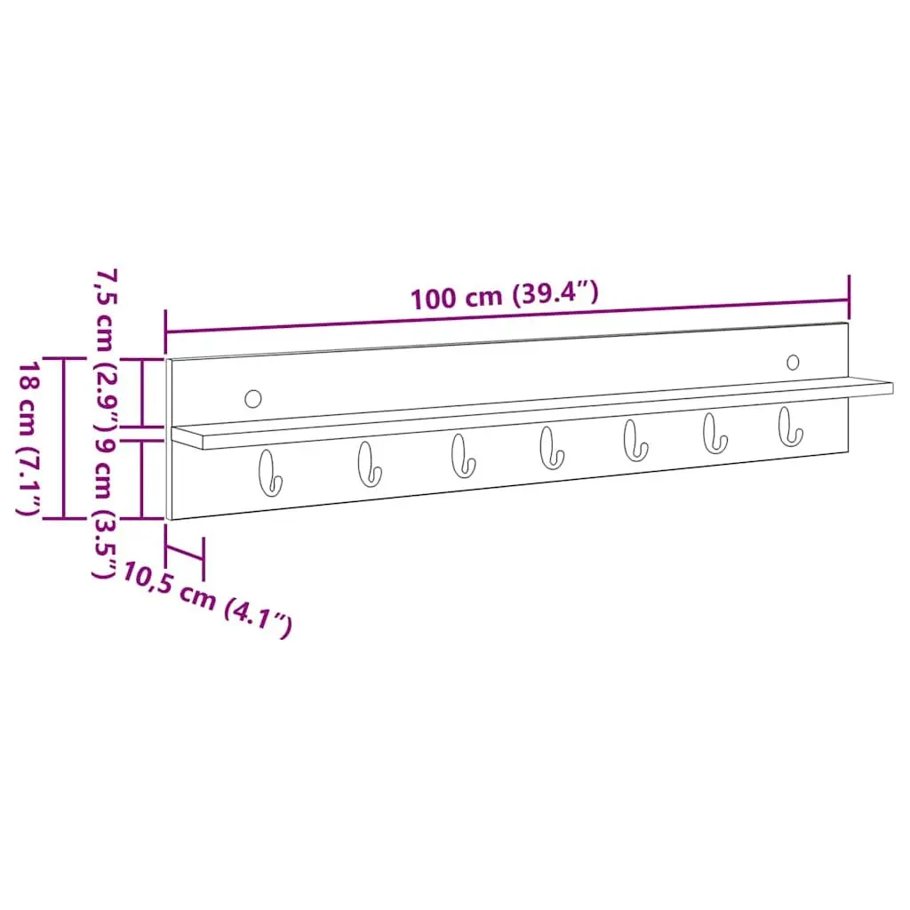 Wall-Mounted Coat Rack Space-Saving Modern 100cm White