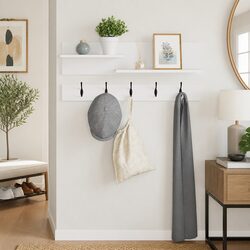 Engineered Wood Wall-Mounted Coat Rack with Hooks and Shelves
