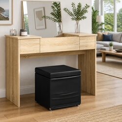 Black Backless Bar Stool with Cushioned Faux Leather Seat