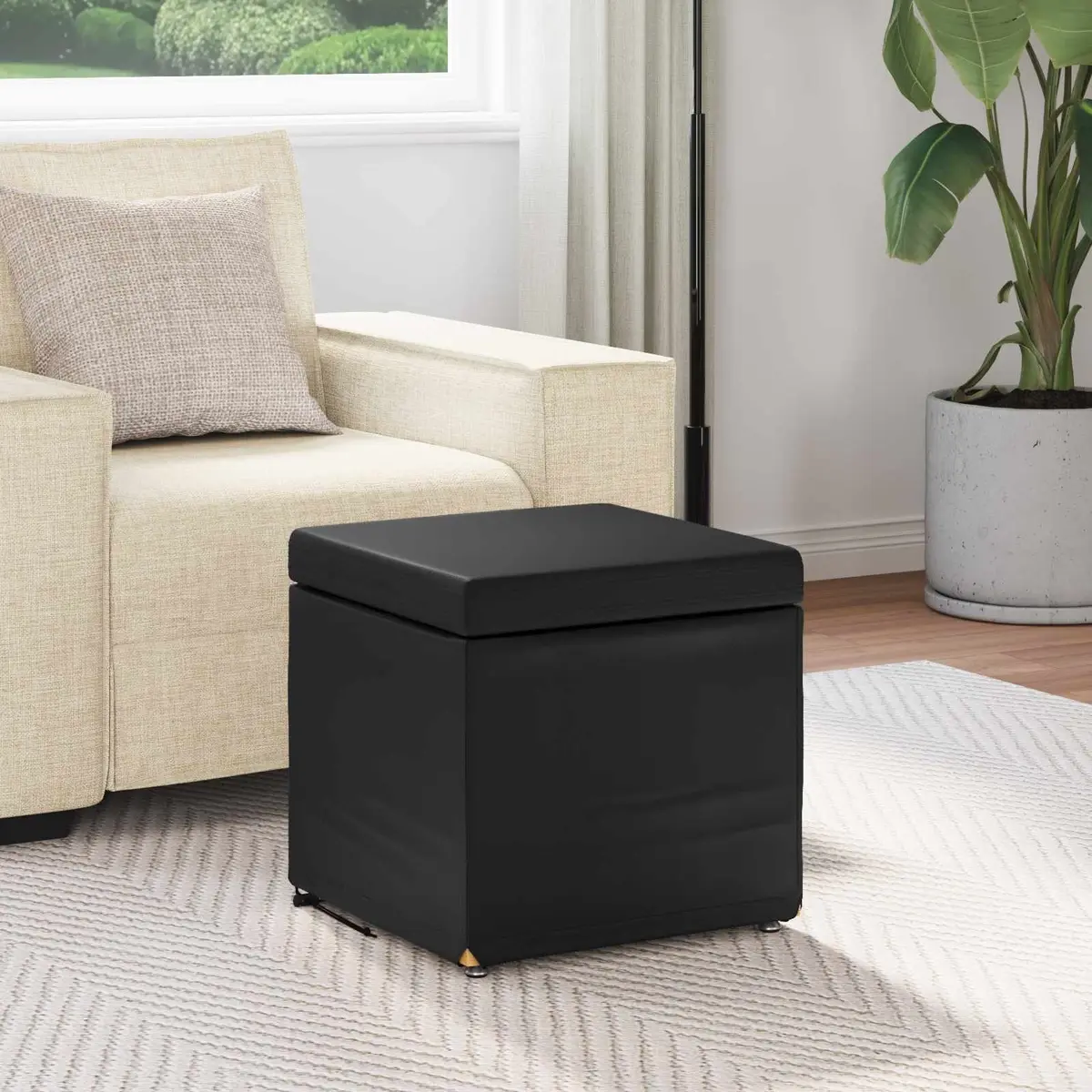 Bar Stool Cushioned Backless 41 x 41 x 40 cm Black Faux Leather