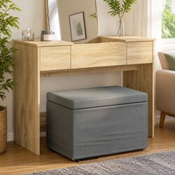 Grey Backless Bar Stool with Fabric Cushion and Bun Feet