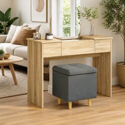 Grey Storage Ottoman with Cushion and Hidden Compartment