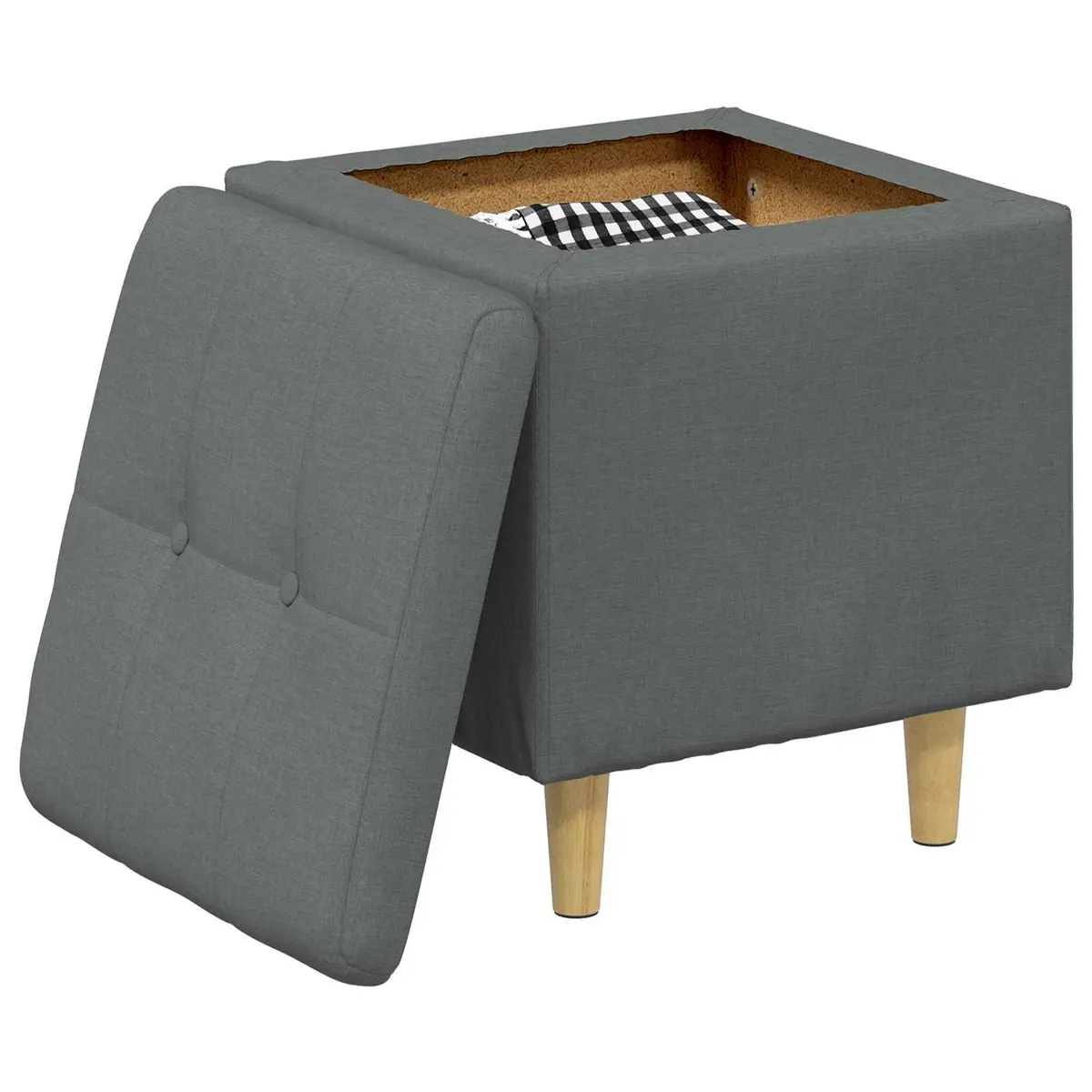 Storage Ottoman Tufted Cushion Grey 40 x 40 x 45 cm Hidden Compartment Footrest Seat