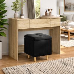 Functional Black Storage Ottoman with Cushion and Hidden Storage