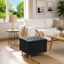 Black Velvet Storage Ottoman with Hidden Compartment