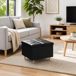 Storage Ottoman with Hidden Compartment - Black Faux Leather