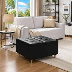 Black Tufted Storage Ottoman with Hidden Compartment