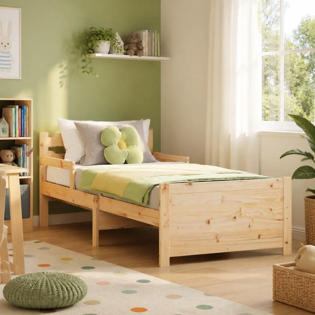 Kids Bed Frame Modern Solid Pine Wood Slatted 80 x 200 cm Beige