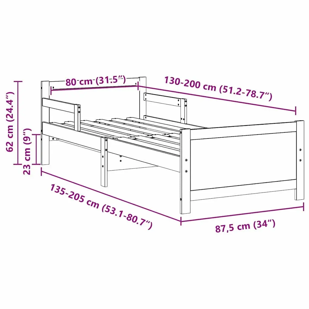 Kids Bed Frame Modern Solid Pine Wood Slatted 80 x 200 cm Beige