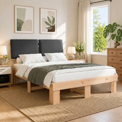 Grey Bed Frame with Upholstered Headboard 150 x 200 cm