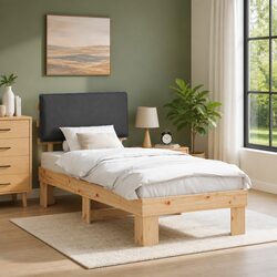 Solid Pine Bed Frame with Foam Headboard Grey 90 x 190 cm