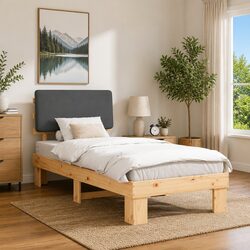 Grey Bed Frame with Upholstered Headboard 90 x 190 cm