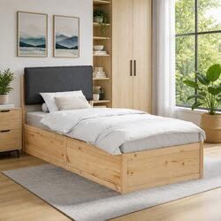 90 x 190 cm Bed Frame with Upholstered Headboard Grey