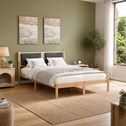 150 x 200 cm Bed Frame with Headboard Grey Solid Pine