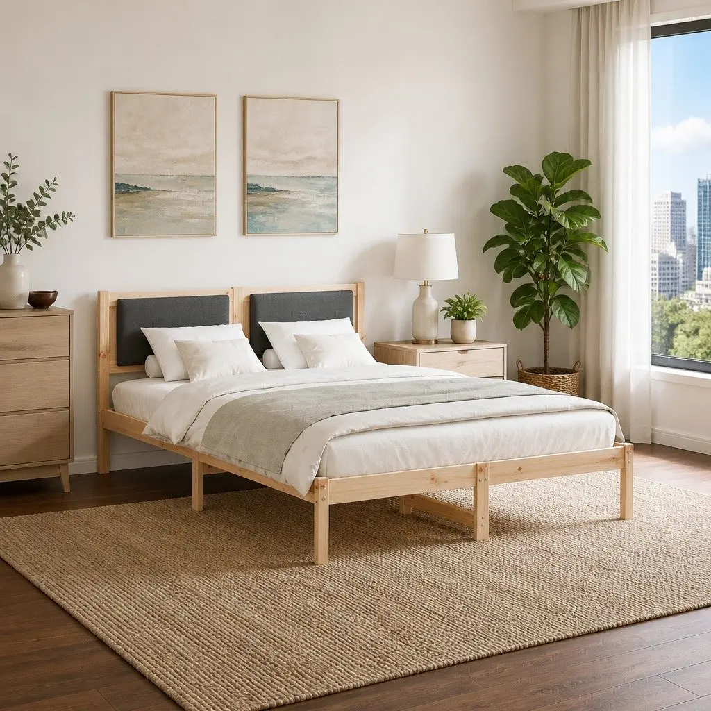 Bed Frame with Headboard Solid Pine Wood Modern 135 x 190 cm Dark Grey